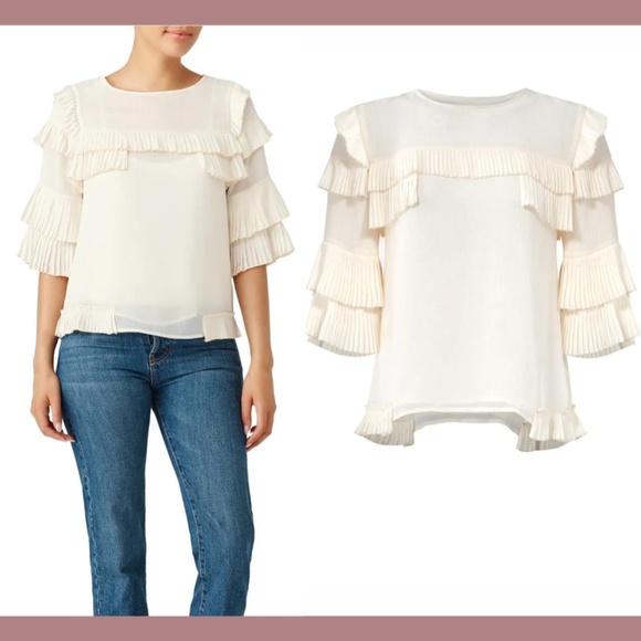 USED $158 Tularosa [ XS ] Margo Ruffle‎ 3/4 Sleeve Top in Cloud Ivory - Picture 2 of 16